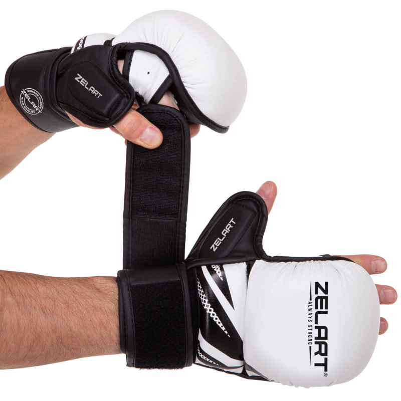 Рукавиці Краби спарингові для MMA Zelart BO-3393 S-XL Білий-чорний-золотий