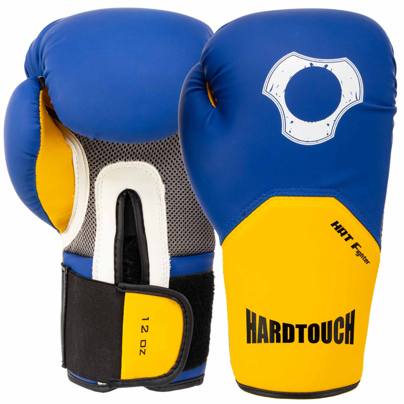 Рукавиці боксерські на липучці PU HARD TOUCH BO-5242 10-12унцій Чорний-сірий