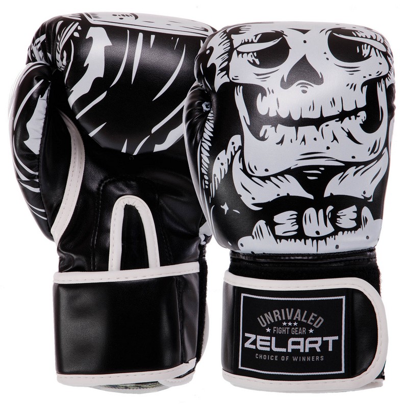 Рукавиці боксерські на липучці FLEX Zelart SKULL BO-5493 8-12 унцій Синій