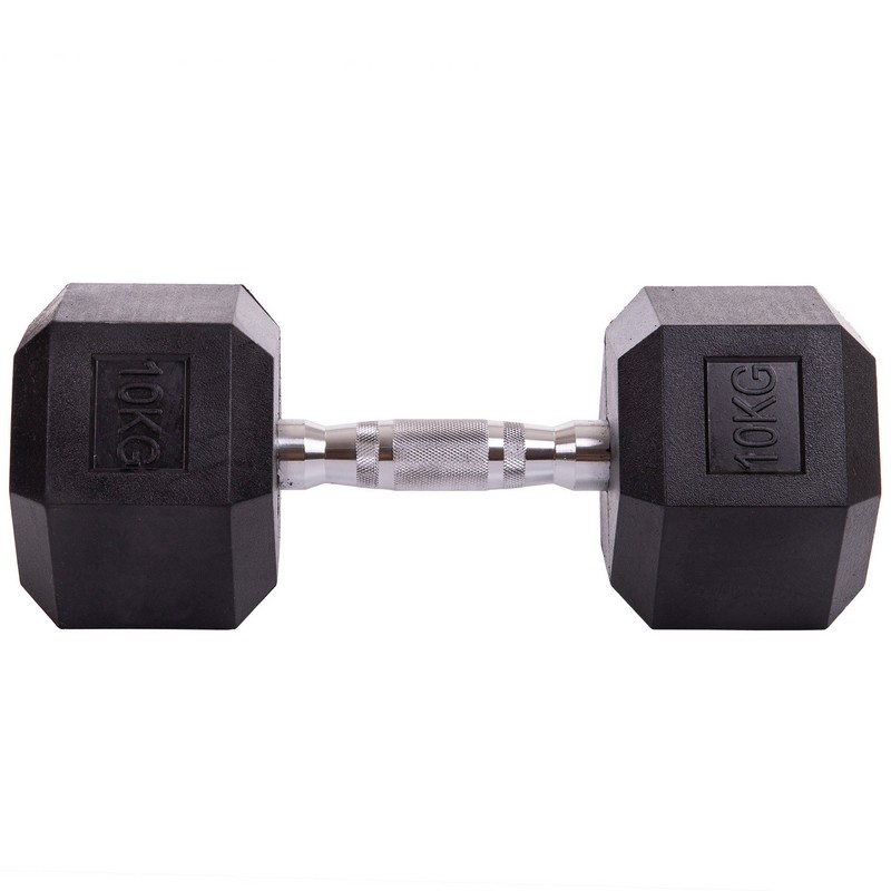 Гантель цільна шестигранна гексагональна обгумована Sport SC-80075-10 1шт 10кг чорний