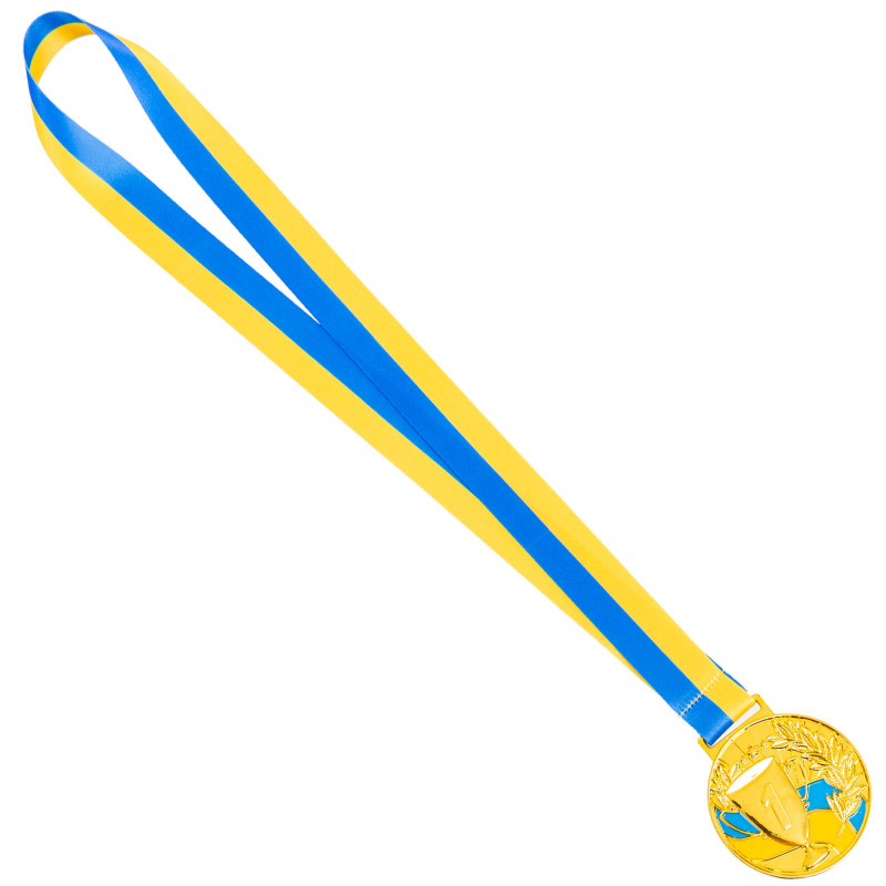 Медаль спортивна зі стрічкою Sport UKRAINE з українською символікою C-6833 ø6,5см золото, срібло, бронза