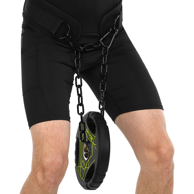 Пояс атлетичний для обтяження текстильний з ланцюгом та карабіном EZOUS DIP BELT ARMOR N-01 спинка-17см чорний