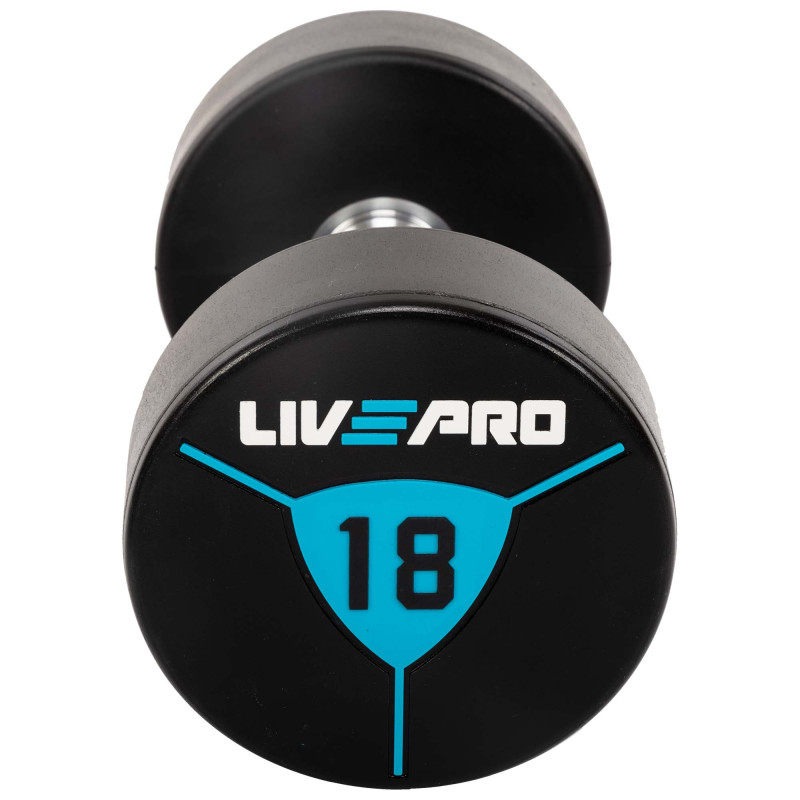 Гантелі цільні професійні з поліуретановим покриттям LiveUp LP8000-18 2шт по 18кг чорний-синій