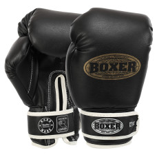 Рукавиці боксерські на липучці штучна шкіра BOXER Эліт 2022 10-16 унцій Чорний