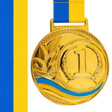 Медаль спортивна зі стрічкою Sport UKRAINE з українською символікою C-6826 ø6,5см золото, срібло, бронза