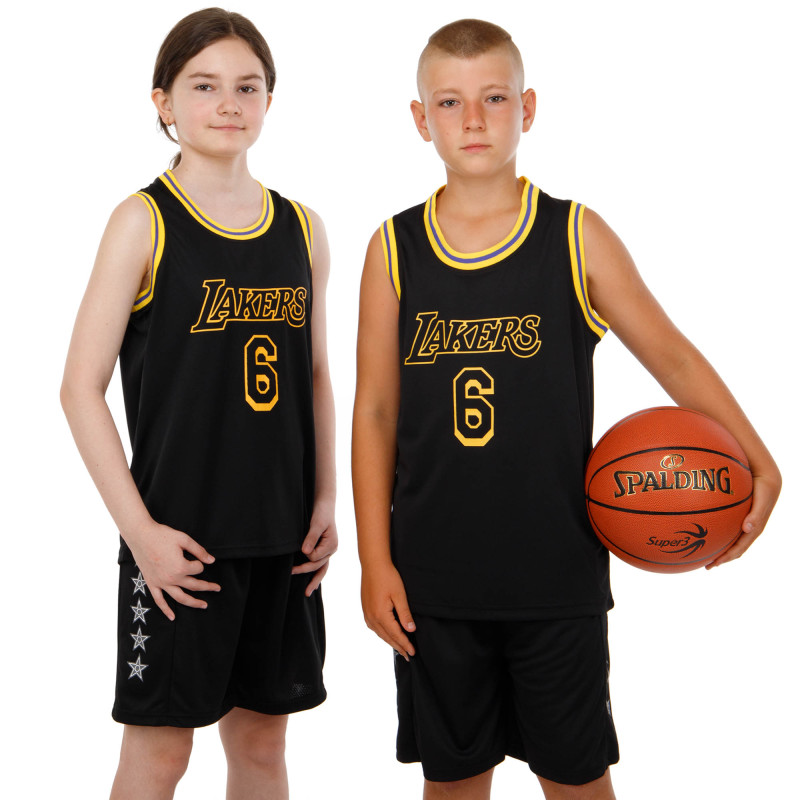 Форма баскетбольна дитяча NBA клуб Los Angeles Lakers 6 BA-9967 S-2XL чорний-жовтий