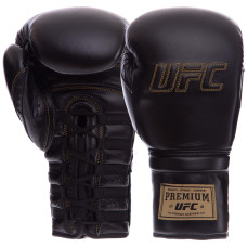 Рукавиці боксерські на шнурівці шкіряні UFC PRO Prem Lace Up UHK-75044 12унцій чорний