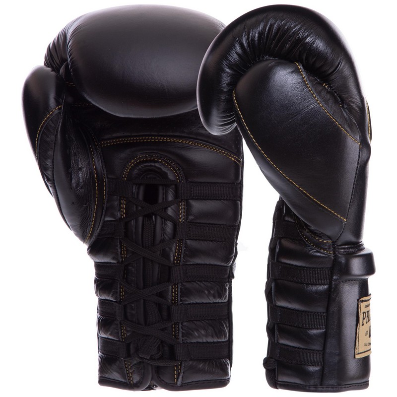 Рукавиці боксерські на шнурівці шкіряні UFC PRO Prem Lace Up UHK-75045 14унцій чорний
