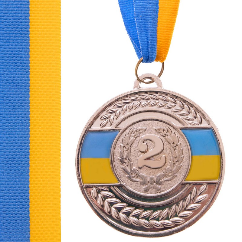 Медаль спортивна зі стрічкою Sport UKRAINE з українською символікою C-6864 ø6,5см золото, срібло, бронза