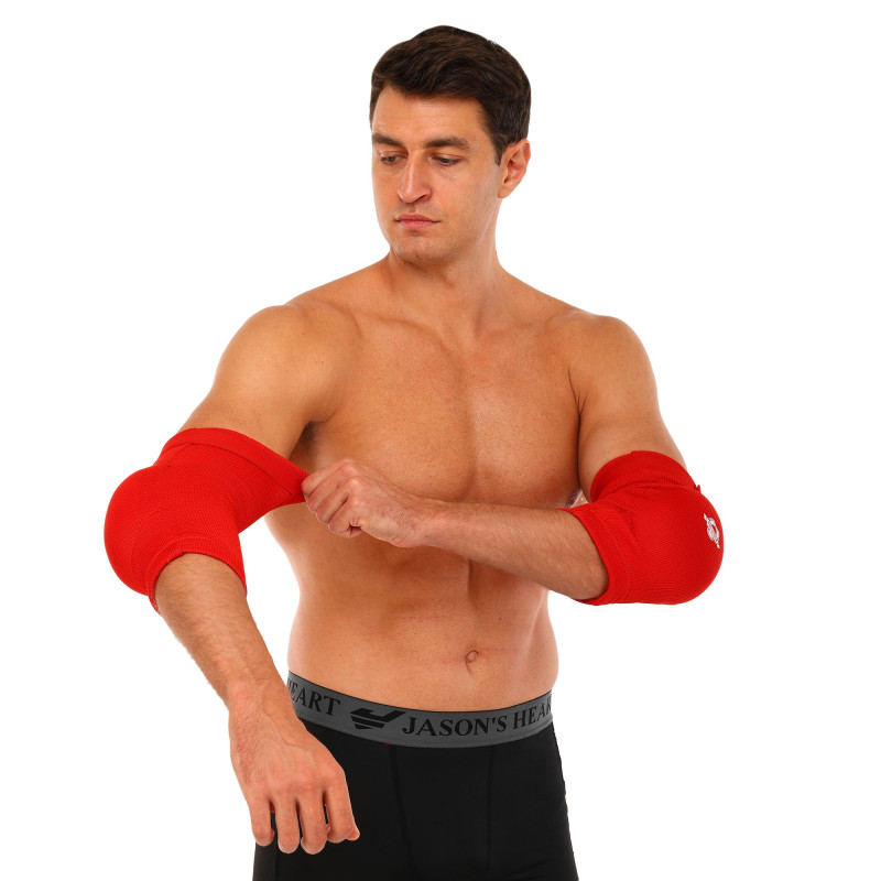 Налокотники спортивні з фіксуючим ременем та амортизуючою вставкою HARD TOUCH CO-8897 S-L 2шт Червоний