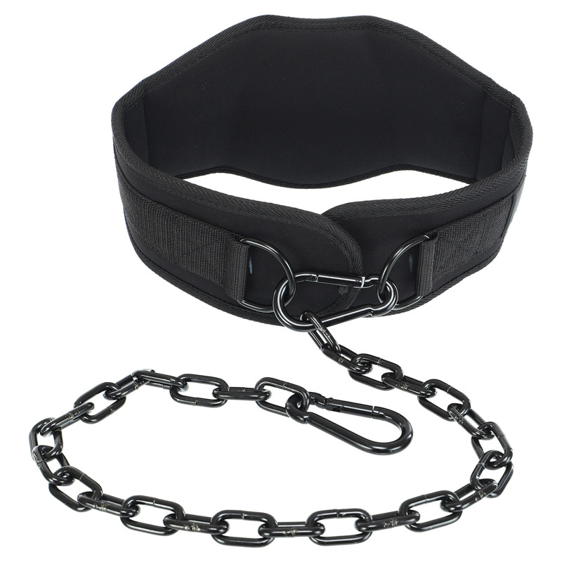 Пояс атлетичний для обтяження текстильний з ланцюгом та карабіном EZOUS DIP BELT ARMOR N-01 спинка-17см чорний