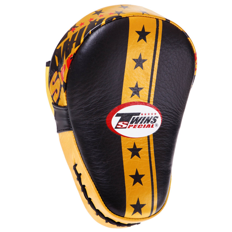Лапа боксерська вигнута тренувальна шкіра TWINS FPML10-51 25x19x9см 1штука Чорний-золотий