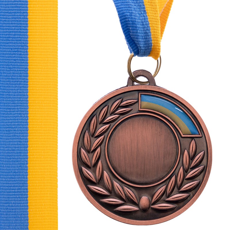 Заготовка спортивної медалі зі стрічкою Sport UKRAINE з українською символікою C-3241 ø5см золото, срібло, бронза