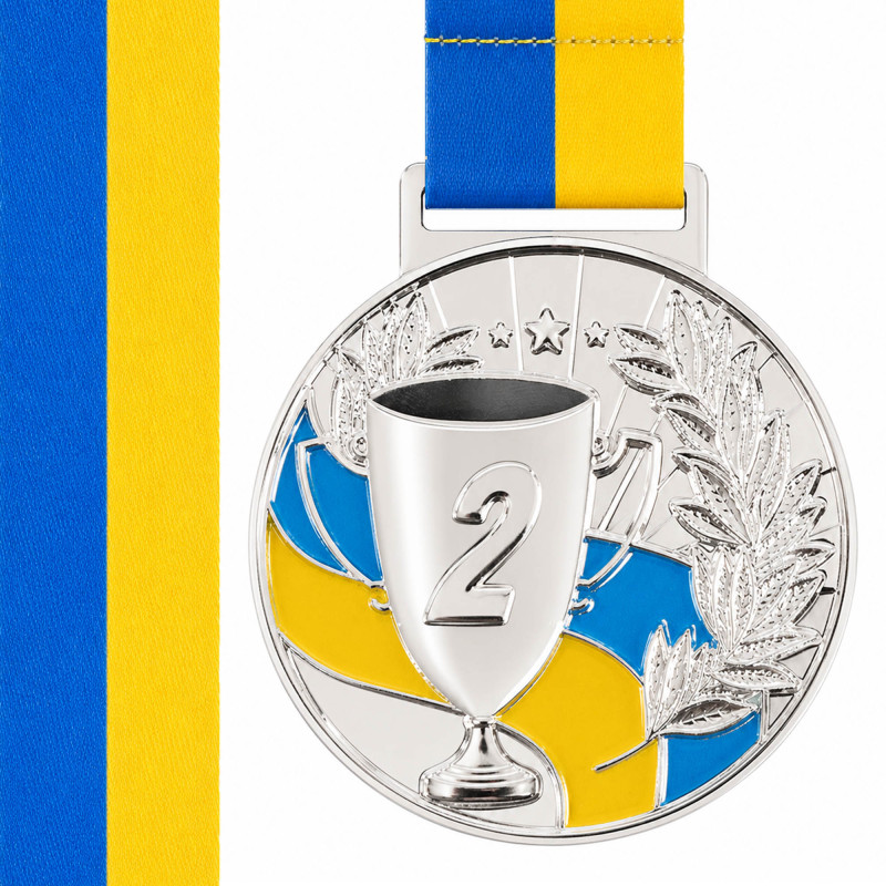 Медаль спортивна зі стрічкою Sport UKRAINE з українською символікою C-6833 ø6,5см золото, срібло, бронза