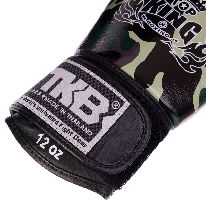 Рукавиці боксерські на липучці шкіряні TOP KING Empower Camouflage TKBGEM-03 8-18унцій Камуфляж зелений