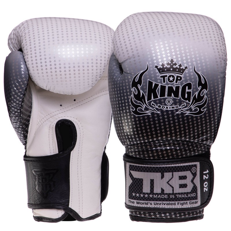 Рукавиці боксерські на липучці шкіряні TOP KING Super Star TKBGSS-01 8-18унцій Чорний-синій