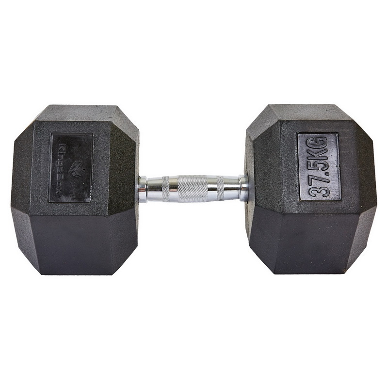 Гантель цільна шестигранна гексагональна обгумована Sport SC-8013-37_5 1шт 37,5кг чорний