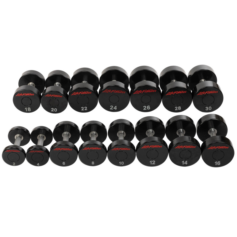 Гантель цільна професійна з поліуретановим покриттям LIFE FITNESS SC-80081-12 1шт 12кг чорний-червоний