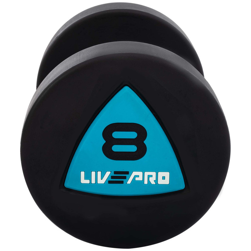 Гантелі цільні професійні з поліуретановим покриттям LiveUp LP8002-8 2шт по 8кг чорний-синій