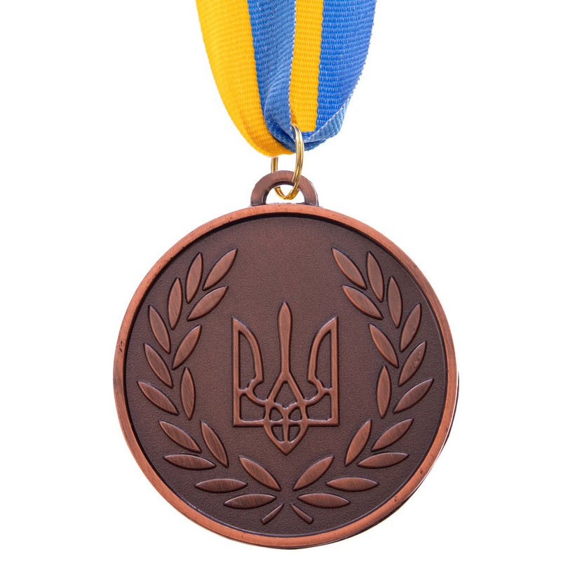 Медаль спортивна зі стрічкою Sport UKRAINE з українською символікою C-6864 ø6,5см золото, срібло, бронза