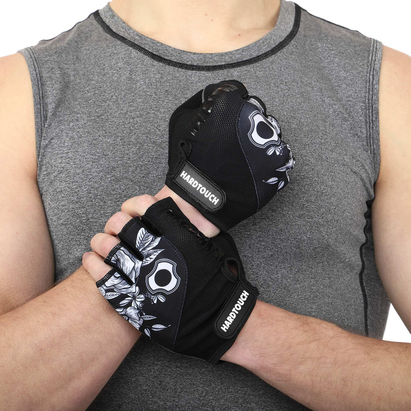 Рукавиці для фітнесу та тренувань HARD TOUCH FG-9524 S-XL Чорний-білий-синій