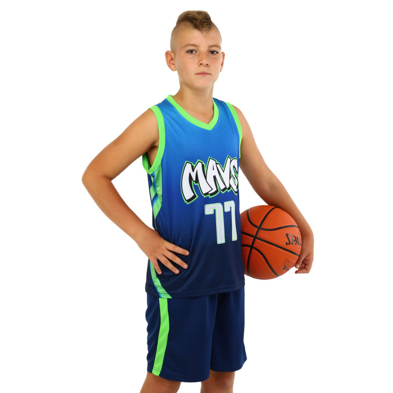 Форма баскетбольна дитяча NBA клуб Mavs 77 BA-3796 S-2XL темно-синій-блакитний-салатовий Темно-синій-блакитний-cалатовий
