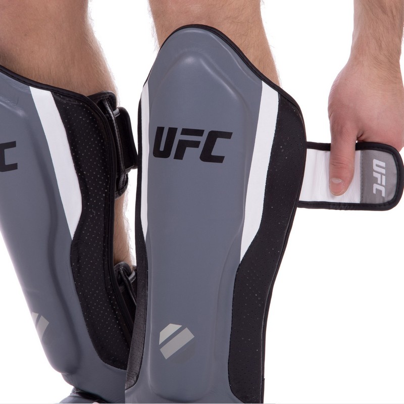 Захист гомілки та стопи Муай Тай, ММА, Кікбоксинг шкіряний UFC PRO Training UHK-69982 L-XL срібний-чорний