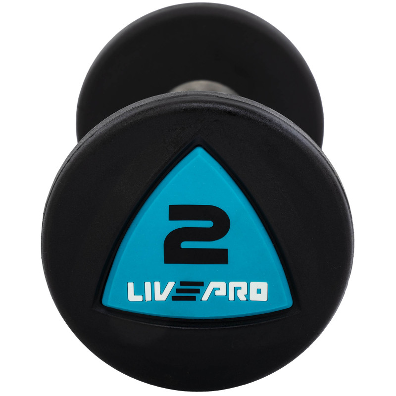 Гантелі цільні професійні з поліуретановим покриттям LiveUp LP8002-2 2шт по 2кг чорний-синій