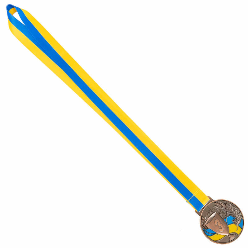Медаль спортивна зі стрічкою Sport UKRAINE з українською символікою C-6833 ø6,5см золото, срібло, бронза