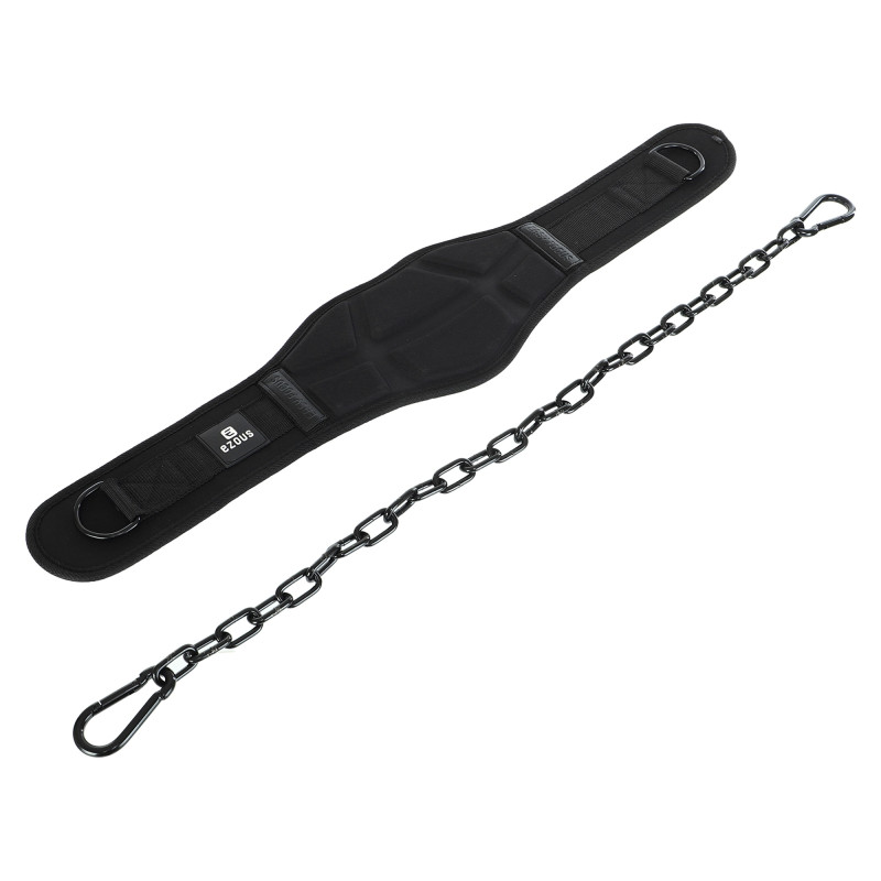 Пояс атлетичний для обтяження текстильний з ланцюгом та карабіном EZOUS DIP BELT ARMOR N-01 спинка-17см чорний