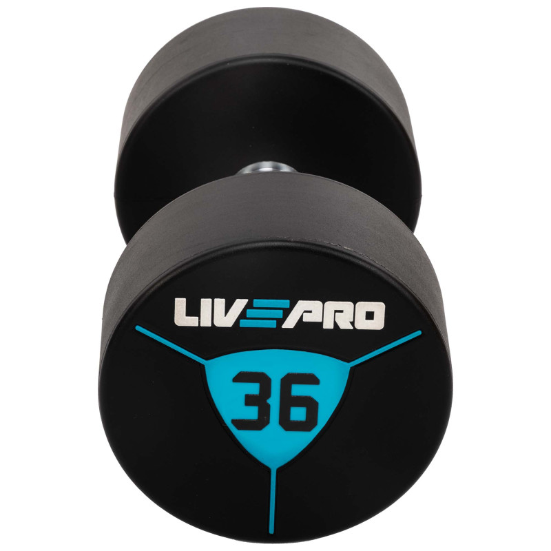 Гантелі цільні професійні з поліуретановим покриттям LiveUp LP8000-36 2шт по 36кг чорний-синій