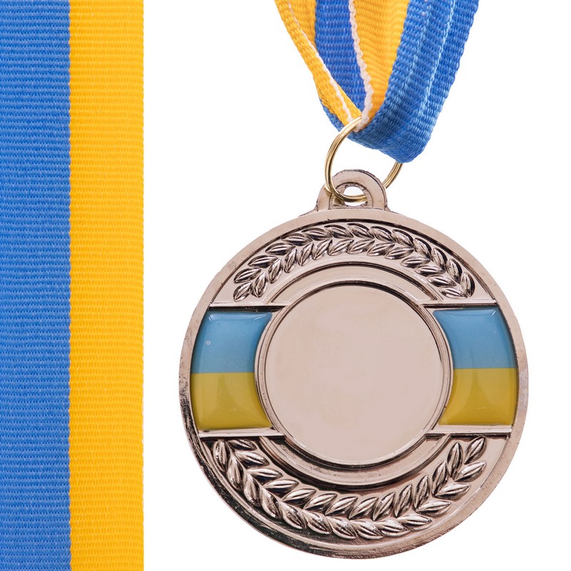Заготовка спортивної медалі зі стрічкою Sport UKRAINE з українською символікою C-3242 ø5см золото, срібло, бронза