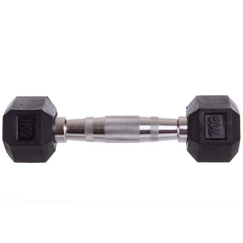 Гантель цільна шестигранна гексагональна обгумована Sport SC-8013-1 1шт 1кг чорний