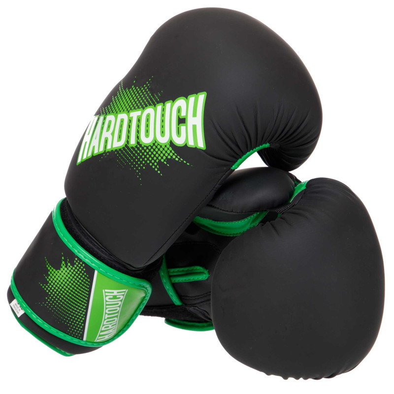 Рукавиці боксерські на липучці PU HARD TOUCH BO-4432 10-14 унцій Чорний-зелений
