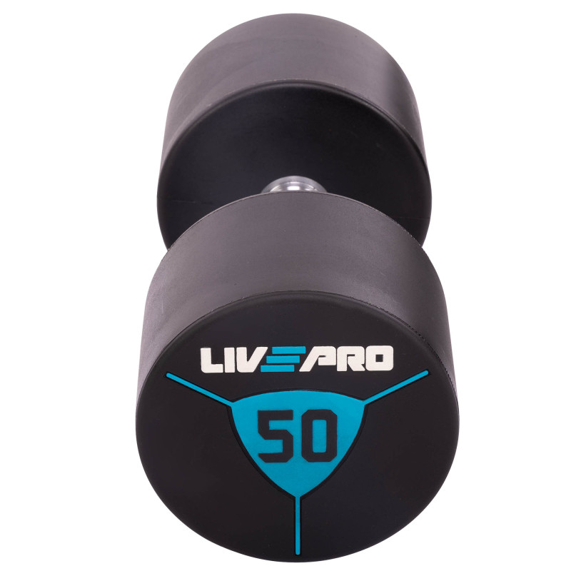 Гантелі цільні професійні з поліуретановим покриттям LiveUp LP8000-50 2шт по 50кг чорний-синій