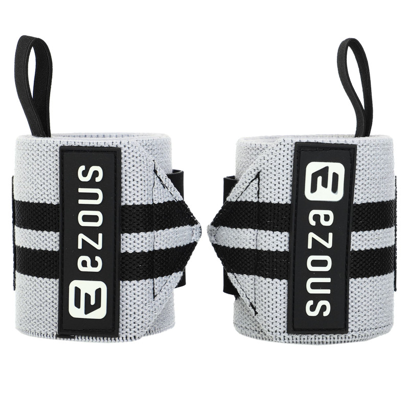 Бинти кистьові для жиму STRENGTH WRIST WEIGHTLIFTING WRAPS EZOUS C-03 2штуки чорний-сірий