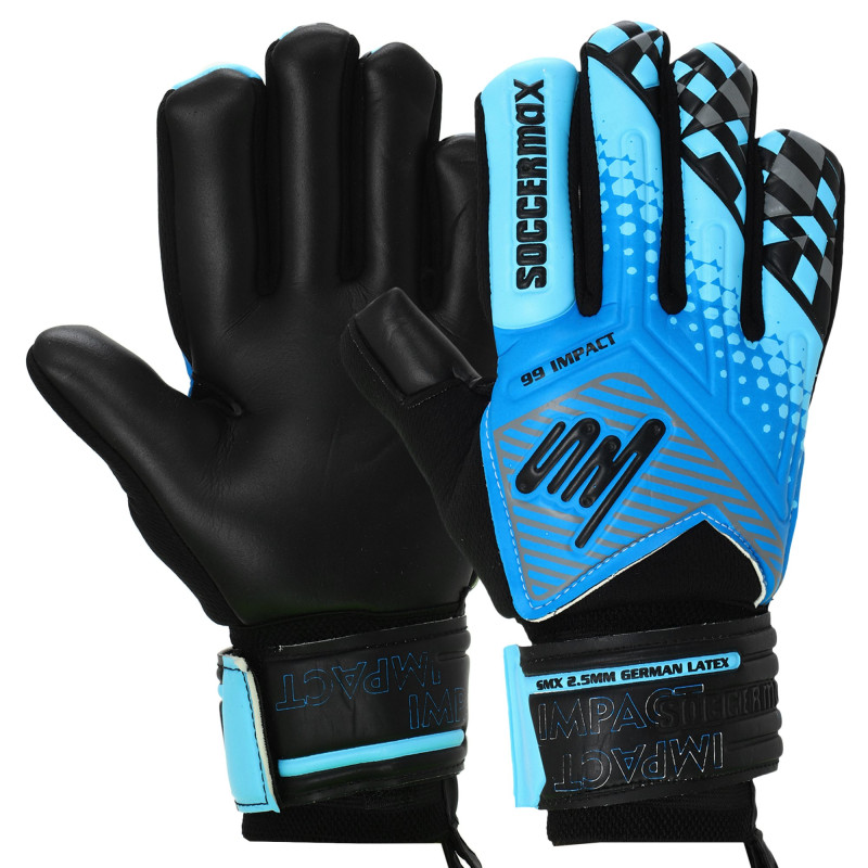 Рукавиці воротарські професійні із захистом пальців SOCCERMAX GK-4317 розмір 7-11 Блакитний-салатовий