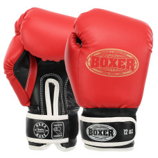 Рукавиці боксерські на липучці штучна шкіра BOXER Эліт 2022 10-16 унцій Червоний-чорний