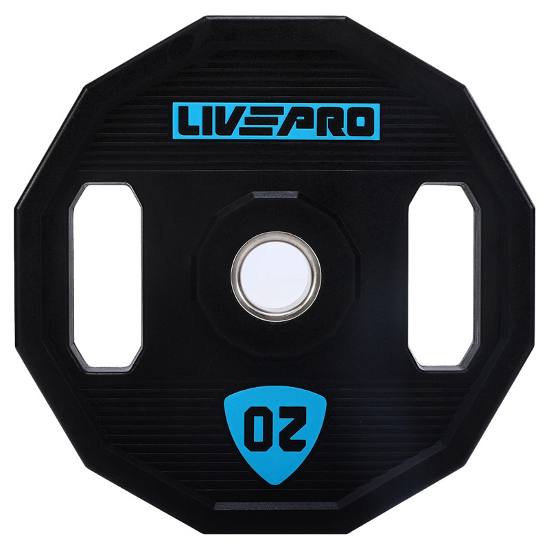 Блини диски поліуретанові 2 Handle металева втулка LiveUp LP8023-20 ø51мм 20кг чорний
