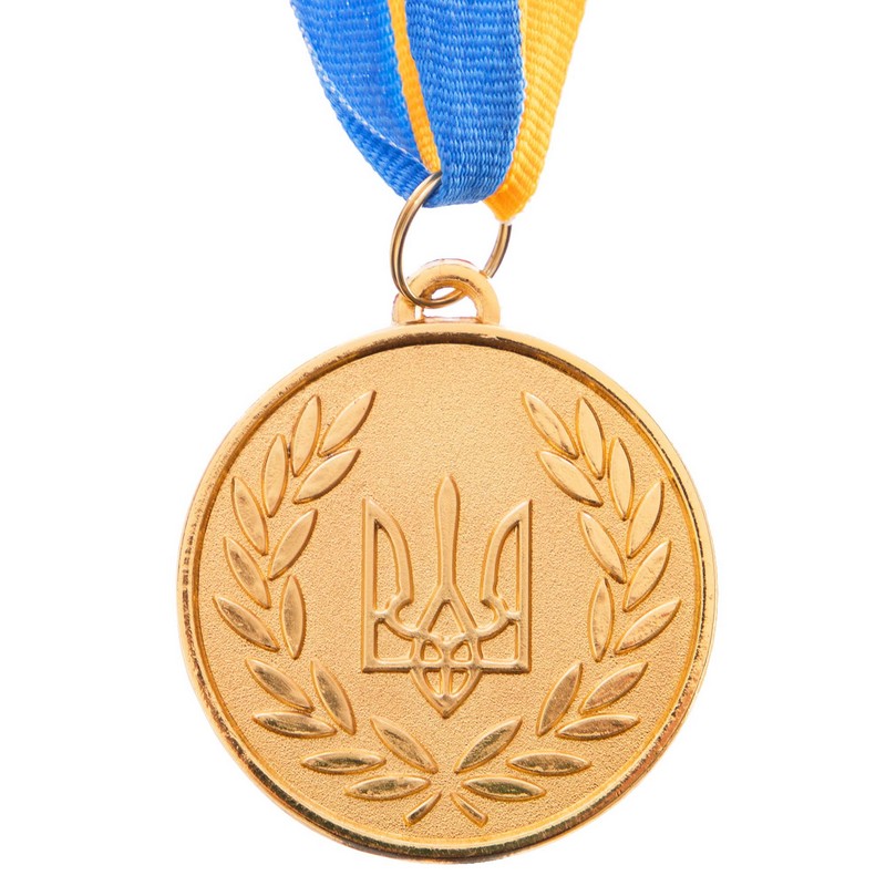 Медаль спортивна зі стрічкою Sport UKRAINE з українською символікою C-6865 ø5см золото, срібло, бронза