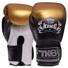 Рукавиці боксерські на липучці шкіряні TOP KING Super Star TKBGSS-01 8-18унцій Чорний-золотий