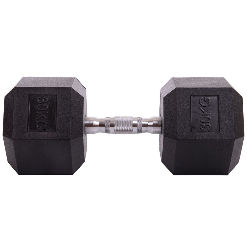 Гантель цільна шестигранна гексагональна обгумована Sport SC-80075-30 1шт 30кг чорний