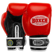 Рукавиці боксерські професійні на липучці шкіряні ФБУ BOXER Profi BO-2001 10-12унцій Червоний-чорний