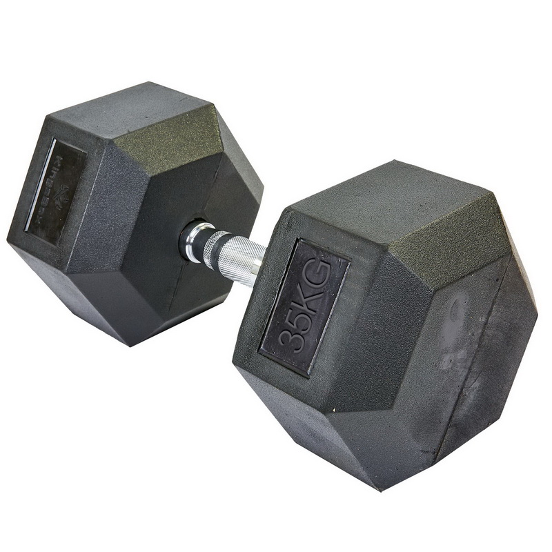 Гантель цільна шестигранна гексагональна обгумована Sport SC-8013-35 1шт 35кг чорний