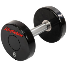 Гантель цільна професійна з поліуретановим покриттям LIFE FITNESS SC-80081-6 1шт 6кг чорний-червоний