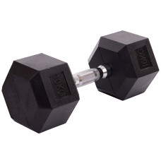 Гантель цільна шестигранна гексагональна обгумована Sport SC-80075-10 1шт 10кг чорний