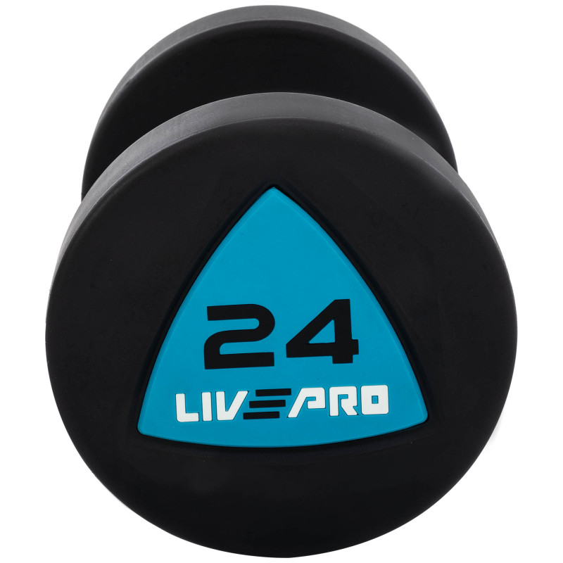 Гантелі цільні професійні з поліуретановим покриттям LiveUp LP8002-24 2шт по 24кг чорний-синій