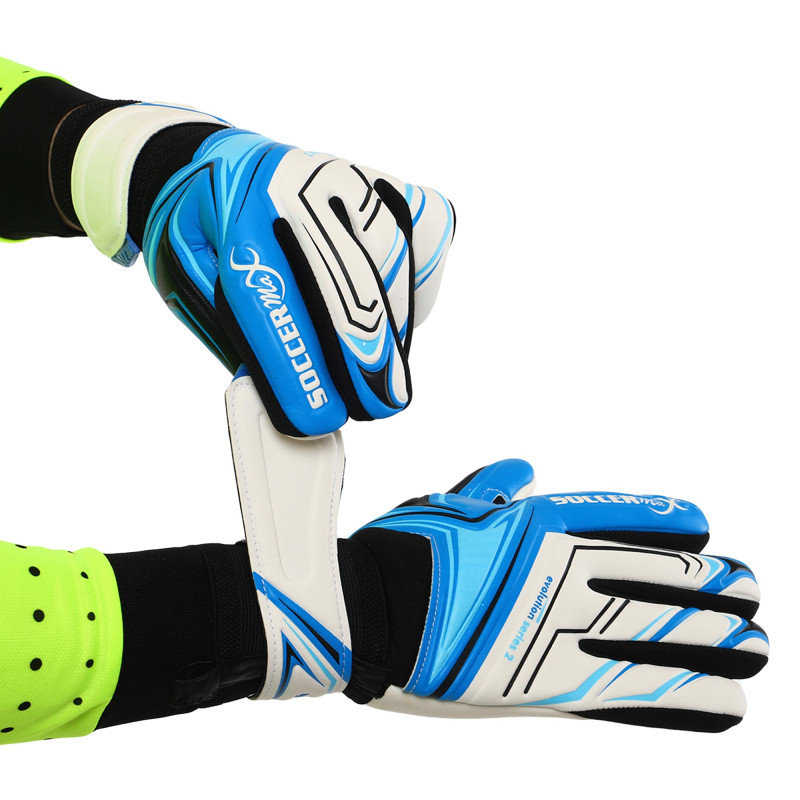 Рукавиці воротарські професійні із захистом пальців SOCCERMAX GK-4341 розмір 7-11 Білий-синій-блакитний