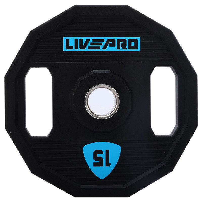 Блини диски поліуретанові 2 Handle металева втулка LiveUp LP8023-15 ø51мм 15кг чорний