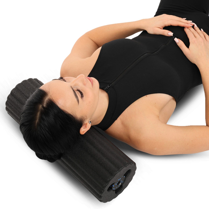 Йога ролер набір 3 в 1 (ролер, мініролер, м'яч масажний) Zelart FI-4890 чорний-синій
